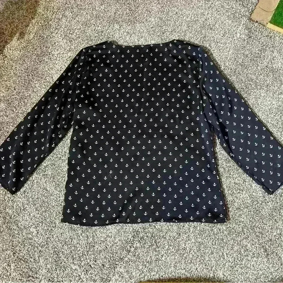 Cynthia Rowley M Anchor Print Blouse Button Shoulder Long Sleeve Top - Picture 10 of 10